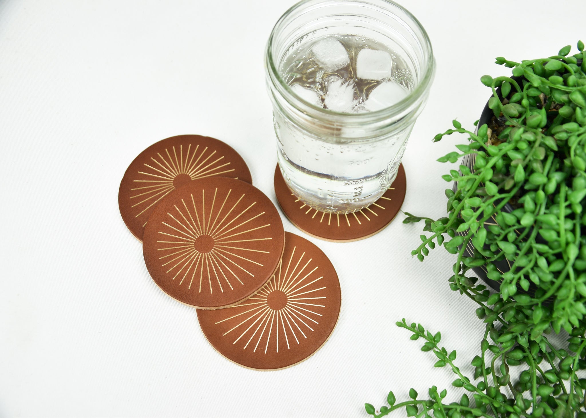 Sunburst Leather Coaster Set