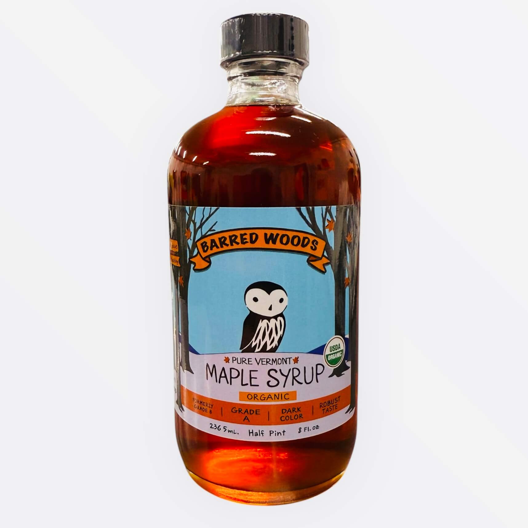 Half Pint Glass Bottle of Pure Organic Vermont Maple Syrup - 8 oz