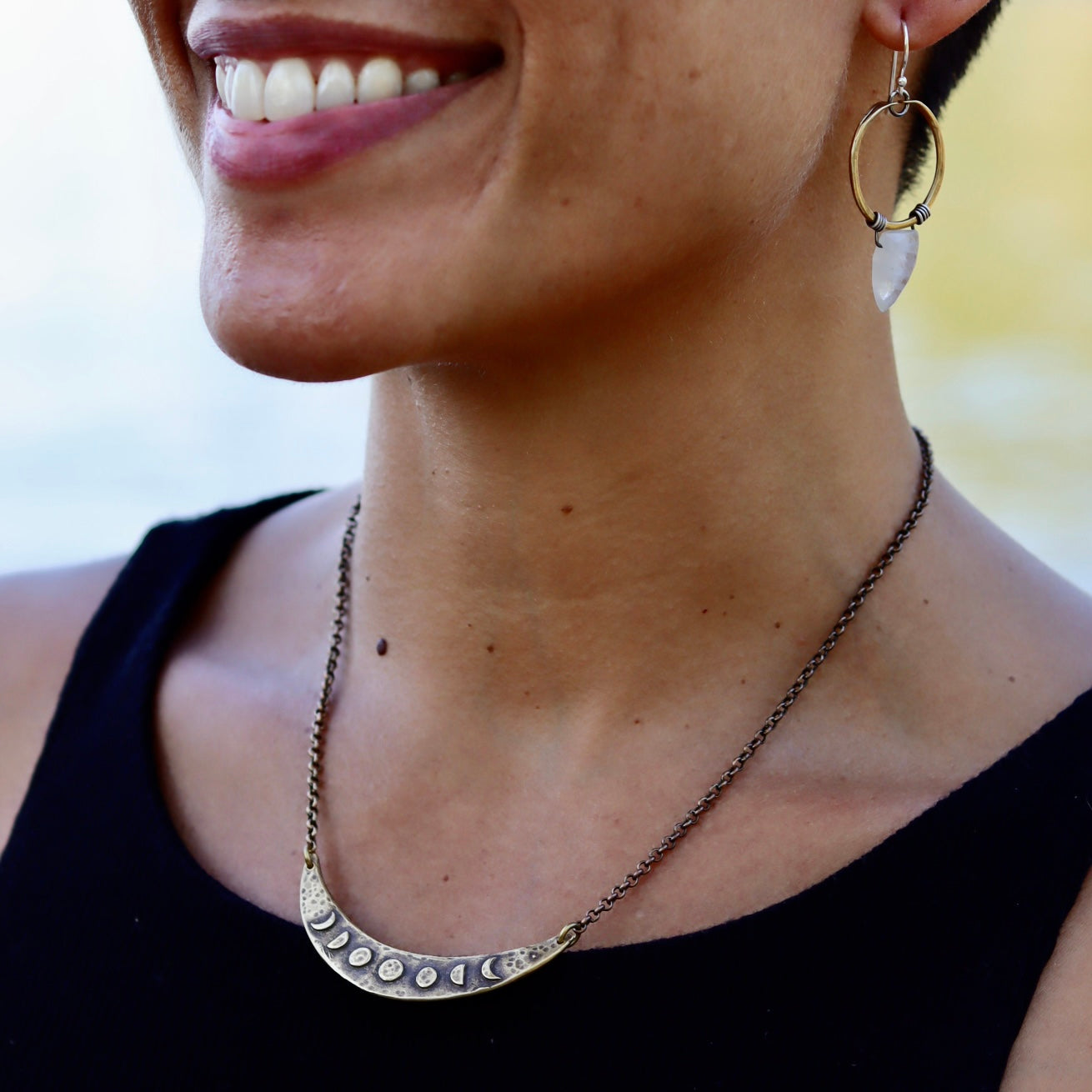 Brass Moon Phase Crescent Pendant by jenkahnjewelry