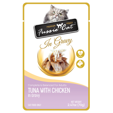 Fussie Cat Premium Tuna w/ Chicken  in Gravy Pouch 2.47oz