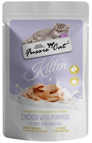 Fussie Cat Kitten Pouch, Chicken with Pumpkin in goat milk Mousse & Shred 1.5 oz