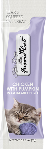 Fussie Super Premium Chicken in Goats Milk Puree Kitten Cat Treat .25oz 4 Pack