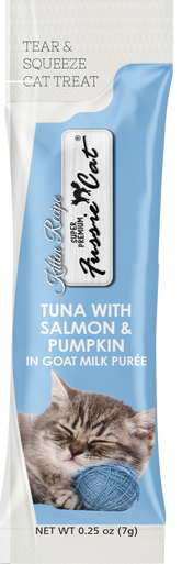 Fussie Super Premium Tuna in Goats Milk Puree Kitten Cat Treat .25oz 4 Pack