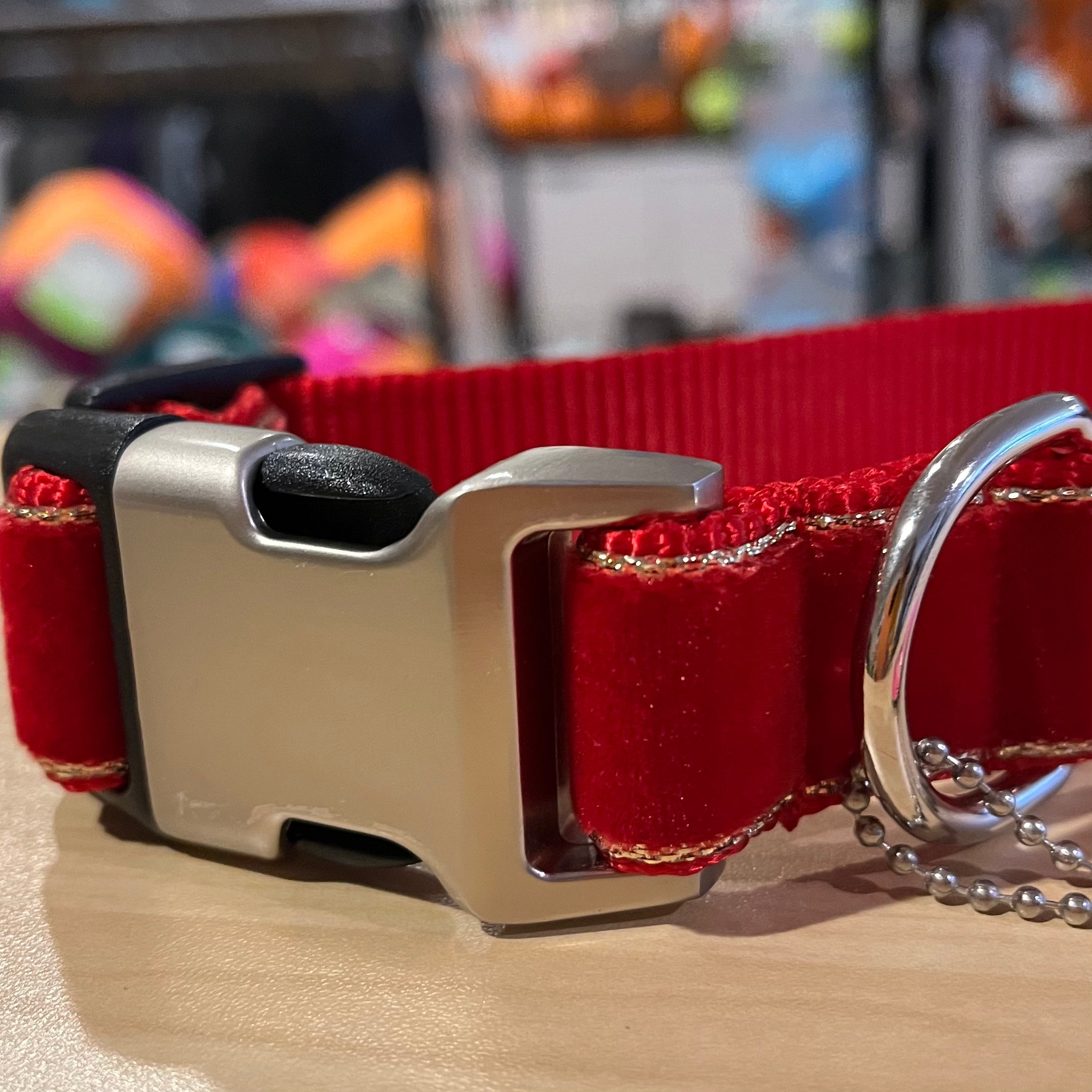 Mimi Green Gold Edged Velvet Dog Collar