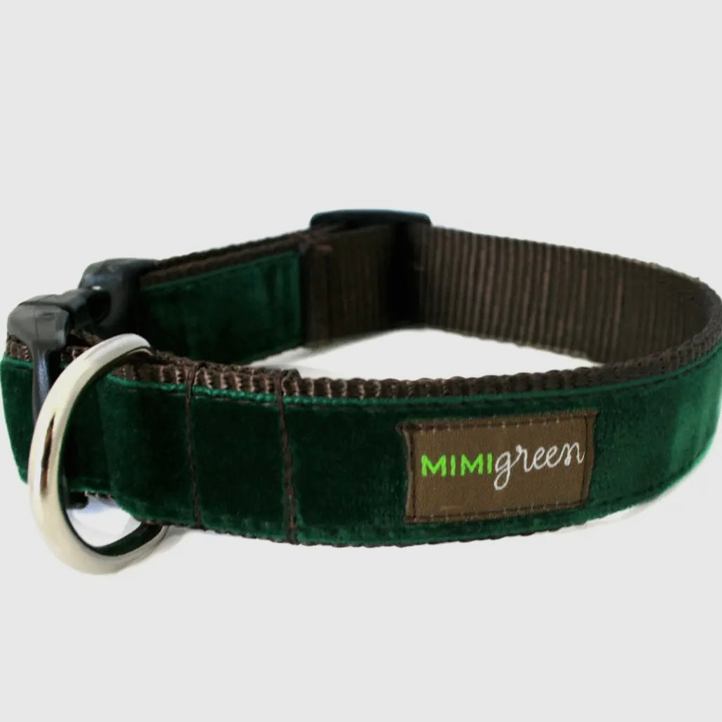 Mimi Green Velvet Dog Collar