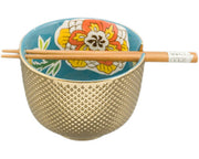 Bowl Gold and Flower With Chopsticks by Homeportonline
