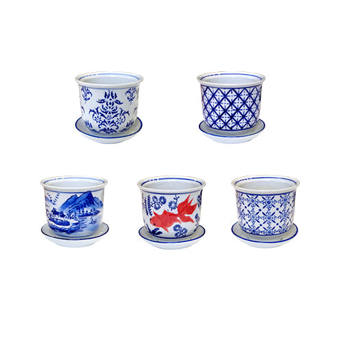 4" Porcelain Planter Assorted Pattern (Sold Individually) by Homeportonline