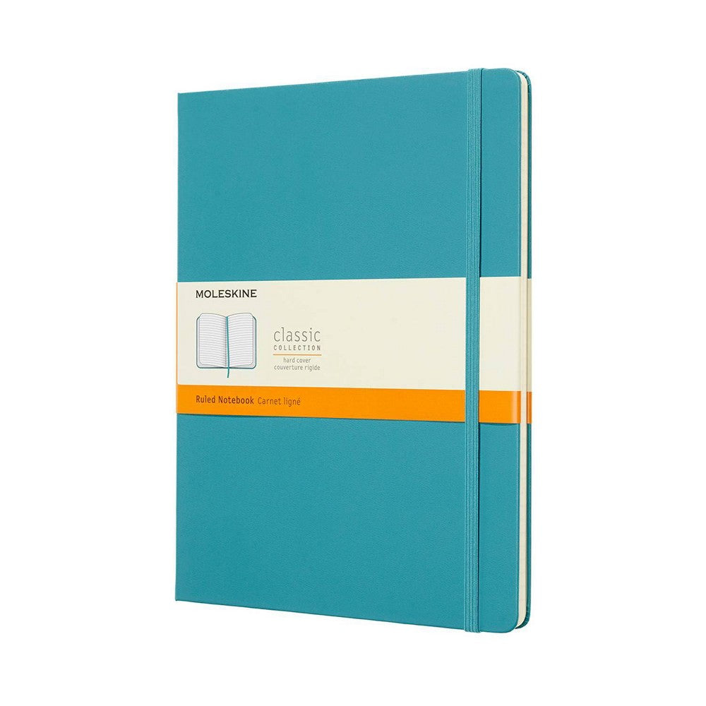 Moleskine Ruled Notebook XL Hard Cover Reef Blue: Journal, Lined Paper, Elastic Closure, Pocket, Ribbon Marker, 192 Pages