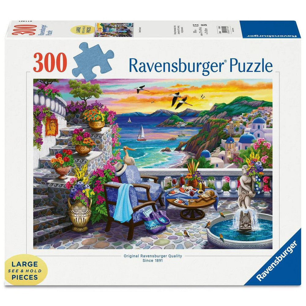 Ravensburger Santorini Sunset Large Format Jigsaw Puzzle - 300pc: Travel-themed Creative Thinking Paperboard Puzzle.