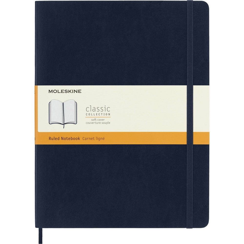 Moleskine XL Ruled Soft Notebook Sapphire Blue: Polyurethane Journal, Lined Paper, 7.5x9.75", 192 Pages, Sewn Binding