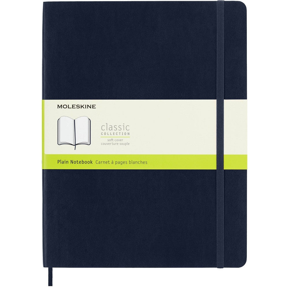 Moleskine XL Plain Notebook Sapphire Blue Soft: Journal, Undated, Acid-Free, Elastic Closure, Ribbon Marker, 192 Pages