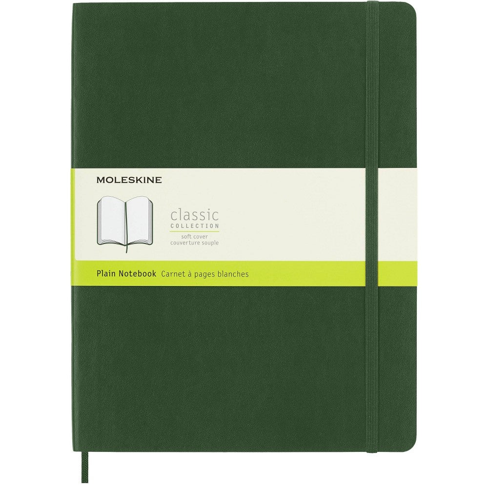 Moleskine XL Ruled Plain Soft Notebook Myrtle Green: Undated Journal, 192 Pages, Elastic Closure, Ribbon Marker