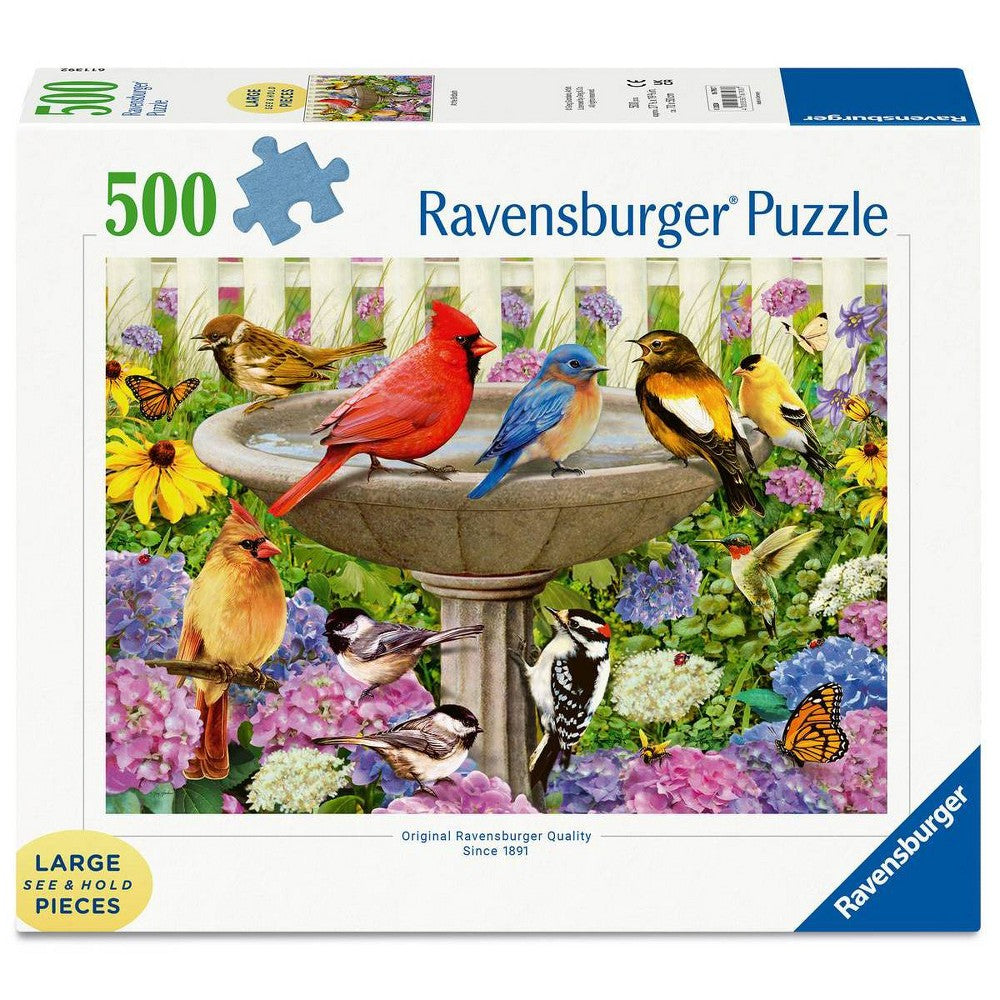 Ravensburger at the Birdbath Large Format Jigsaw Puzzle - 500pc: Creative Thinking, Animals Theme