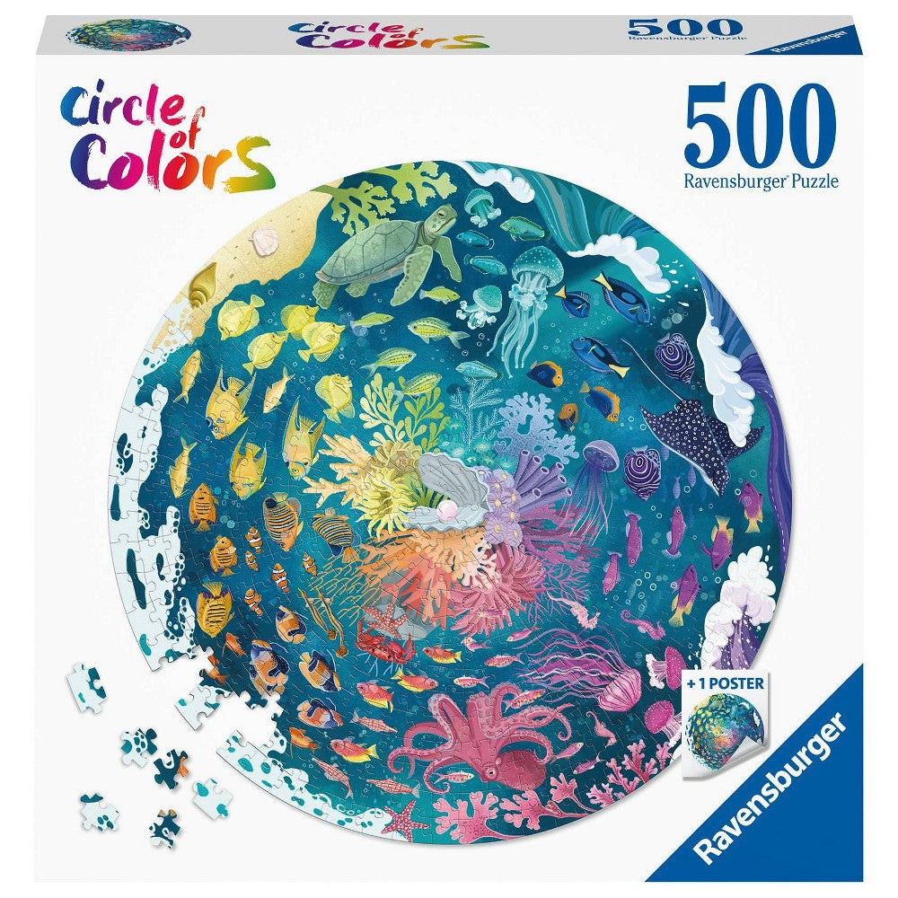 Ravensburger Circle of Colors: Ocean Round Jigsaw Puzzle - 500pc: Fine Motor Skills, Cardboard, Nature Theme