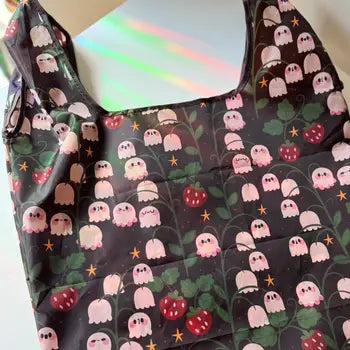 Book Themed Reusable Shopping Bag w/ Fold-Up Pouch