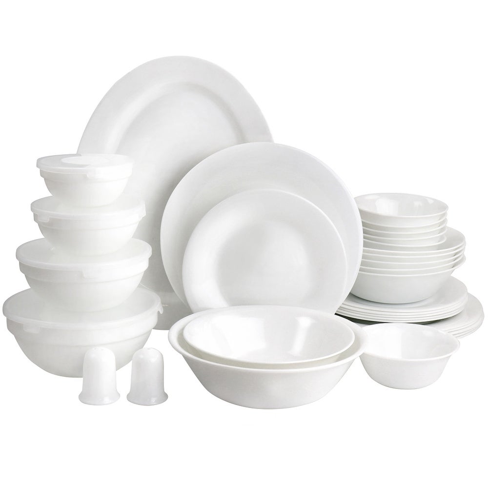 Tempered Opal Glass Combo Dinnerware Set in White - 36 Piece by Homeportonline