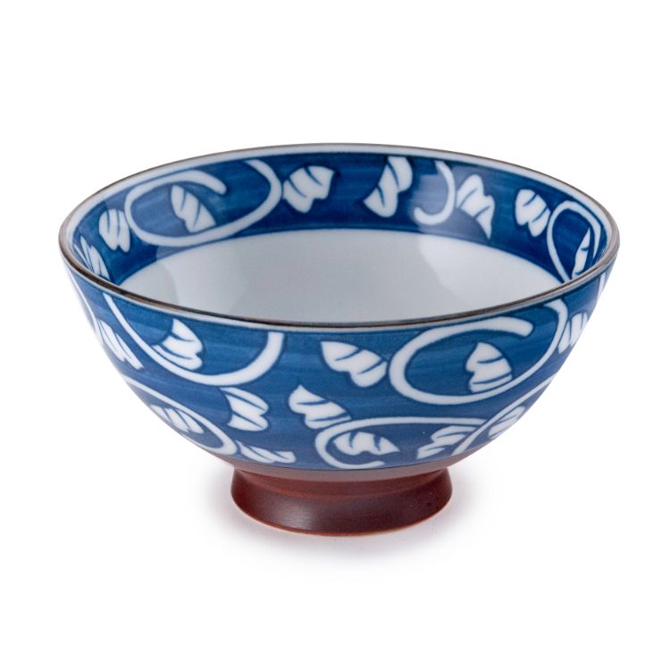 Rice Bowl Blue and White Leaf 4.5" by Homeportonline