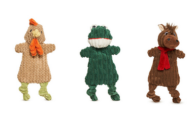 HuggleHound Flatties Pasture Pals Small 3pk (Horse, Frog, Rooster) Dog Toy