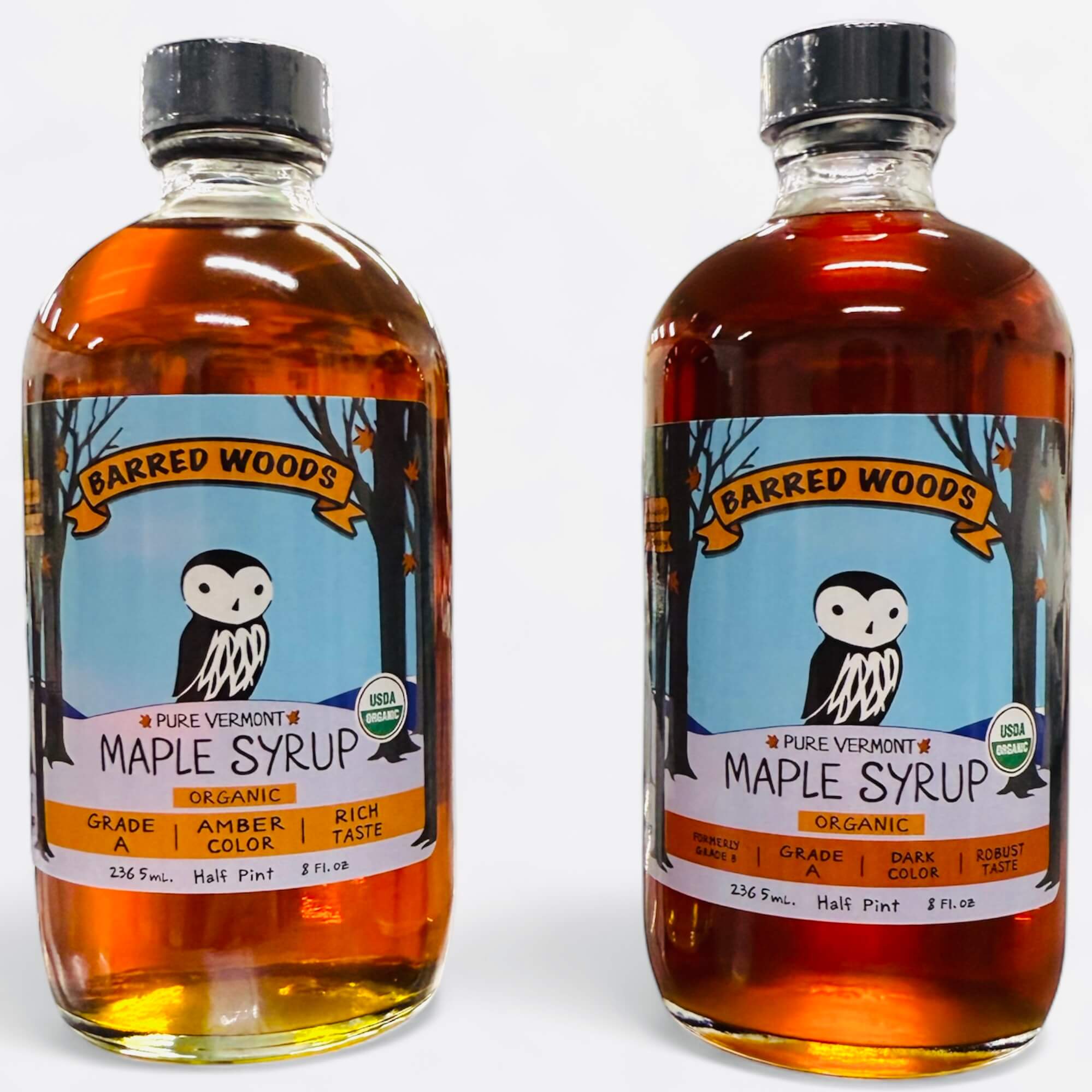Half Pint Glass Bottle of Pure Organic Vermont Maple Syrup - 8 oz