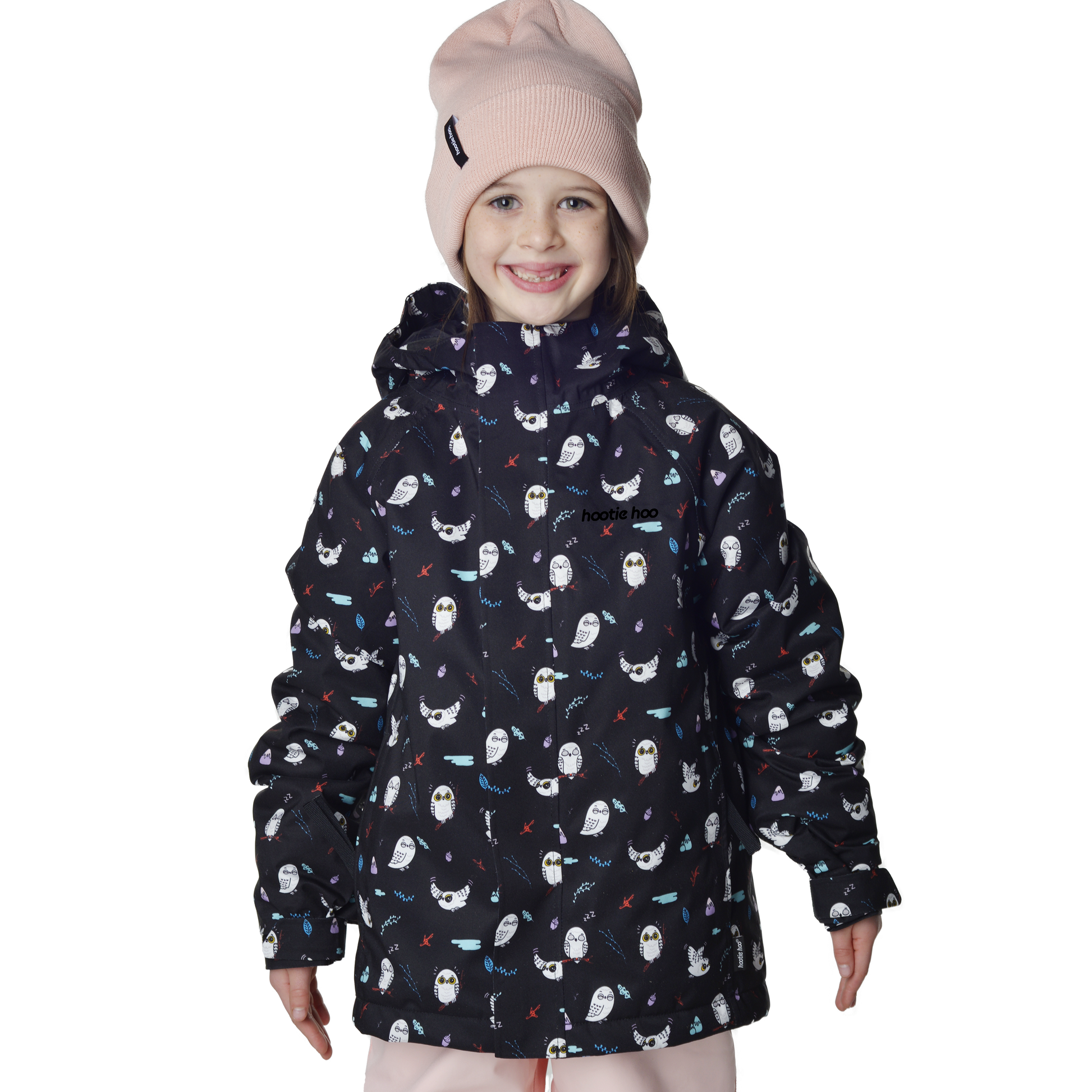 Kids Hayden Insulated Jacket - Black Snowy Owl by Hootie Hoo