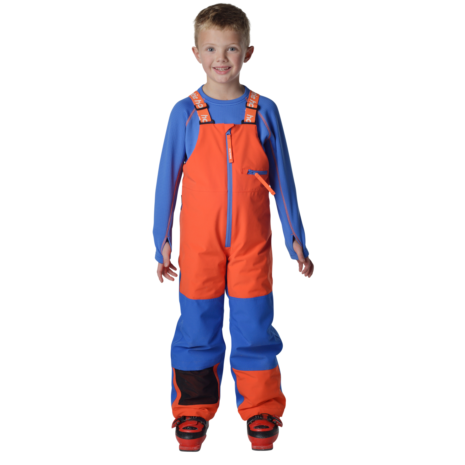 Kids Pinnakle Insulated Bib Snow Pants - Flame/Vivid Blue by Hootie Hoo