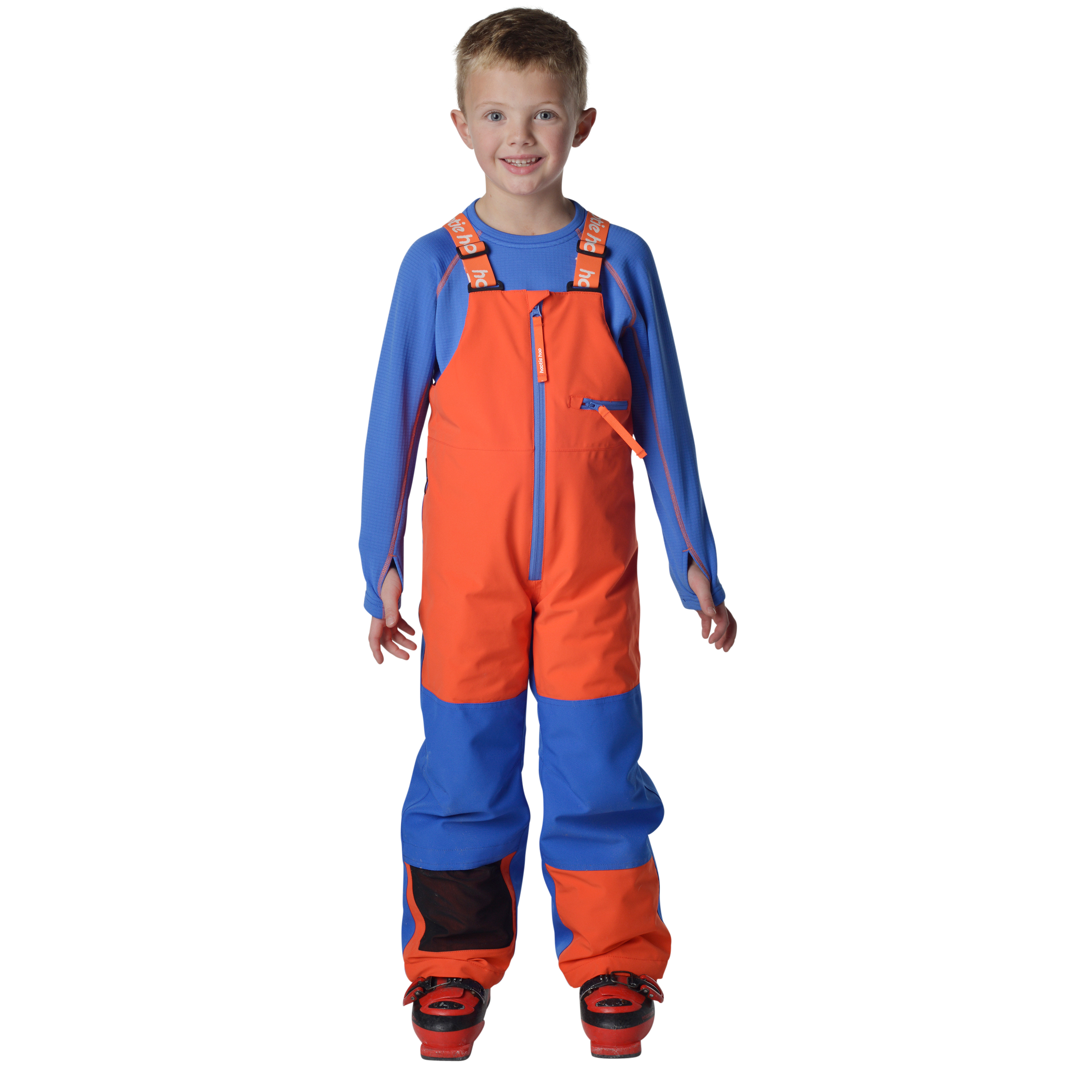 Kids Pinnakle Insulated Bib Snow Pants - Flame/Vivid Blue by Hootie Hoo