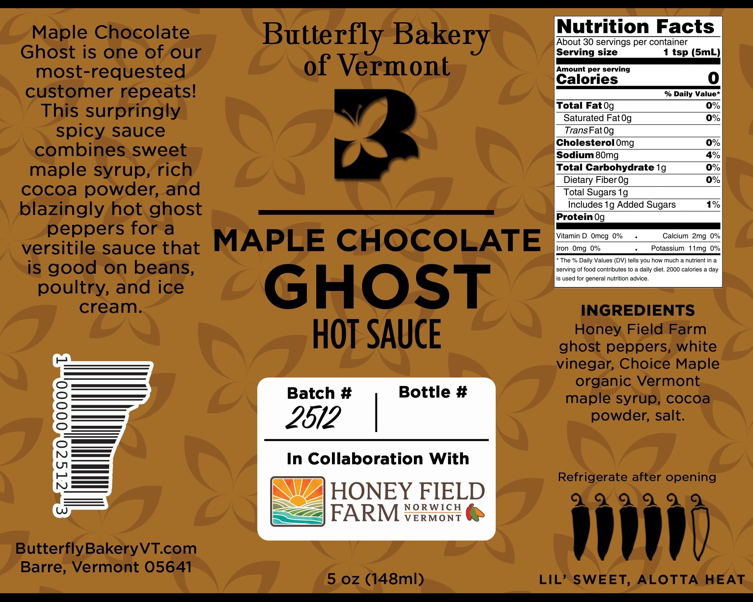 Maple Chocolate Ghost Hot Sauce by Butterfly Bakery of Vermont