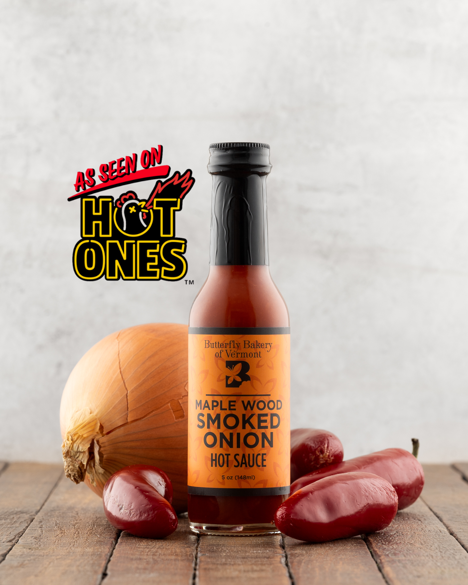 Maple Wood Smoked Onion Hot Sauce by Butterfly Bakery of Vermont