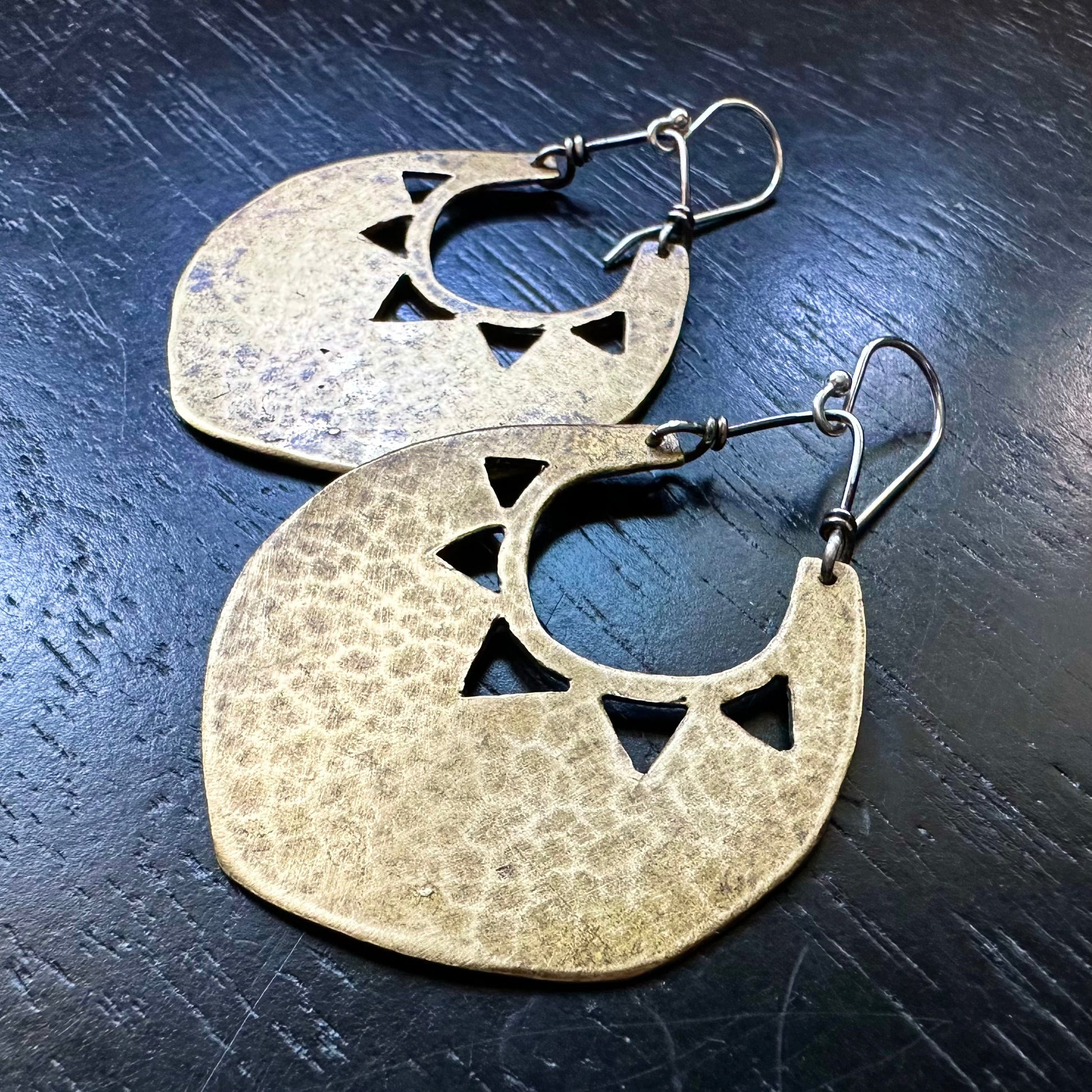 Brass Sun Shield Earrings by jenkahnjewelry