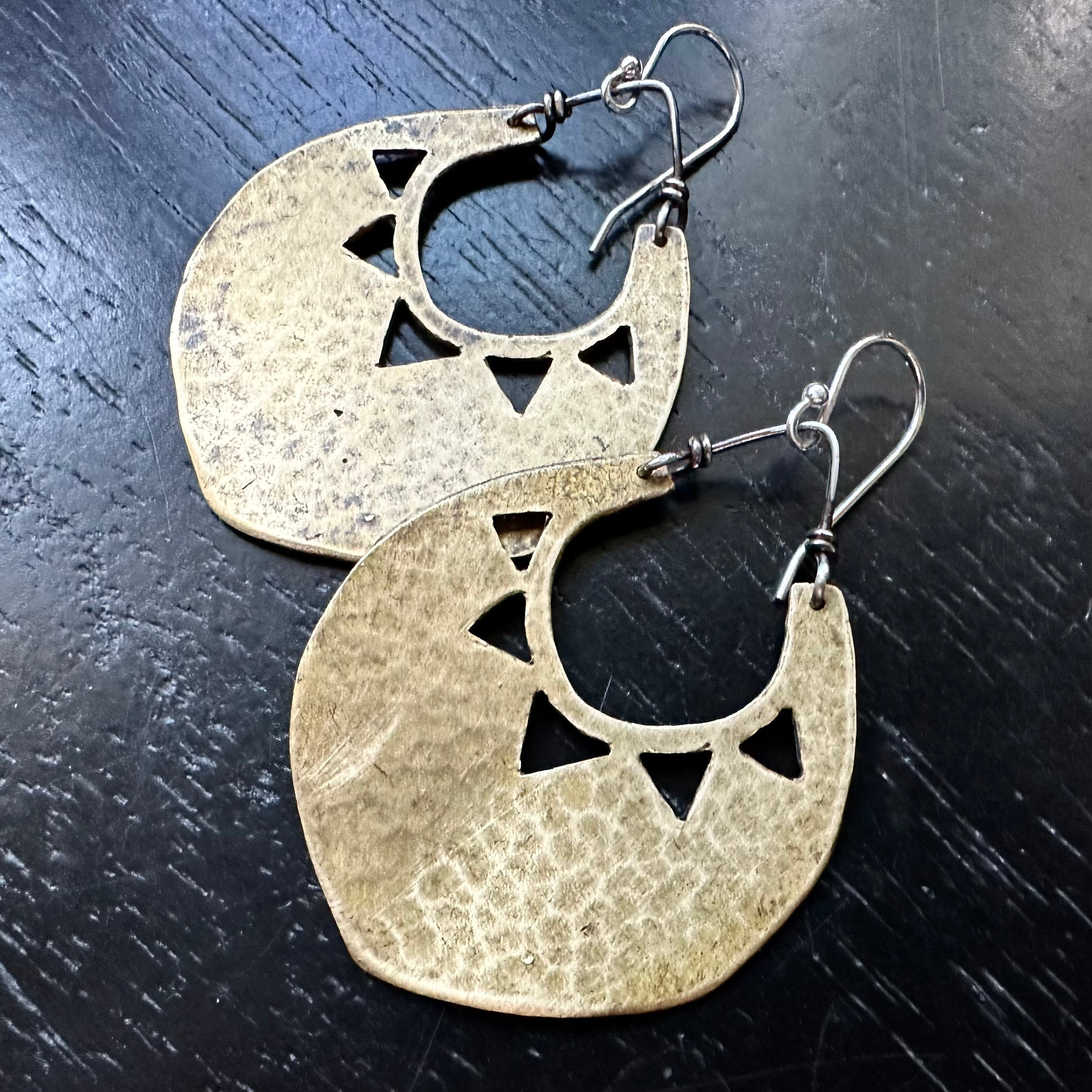 Brass Sun Shield Earrings by jenkahnjewelry