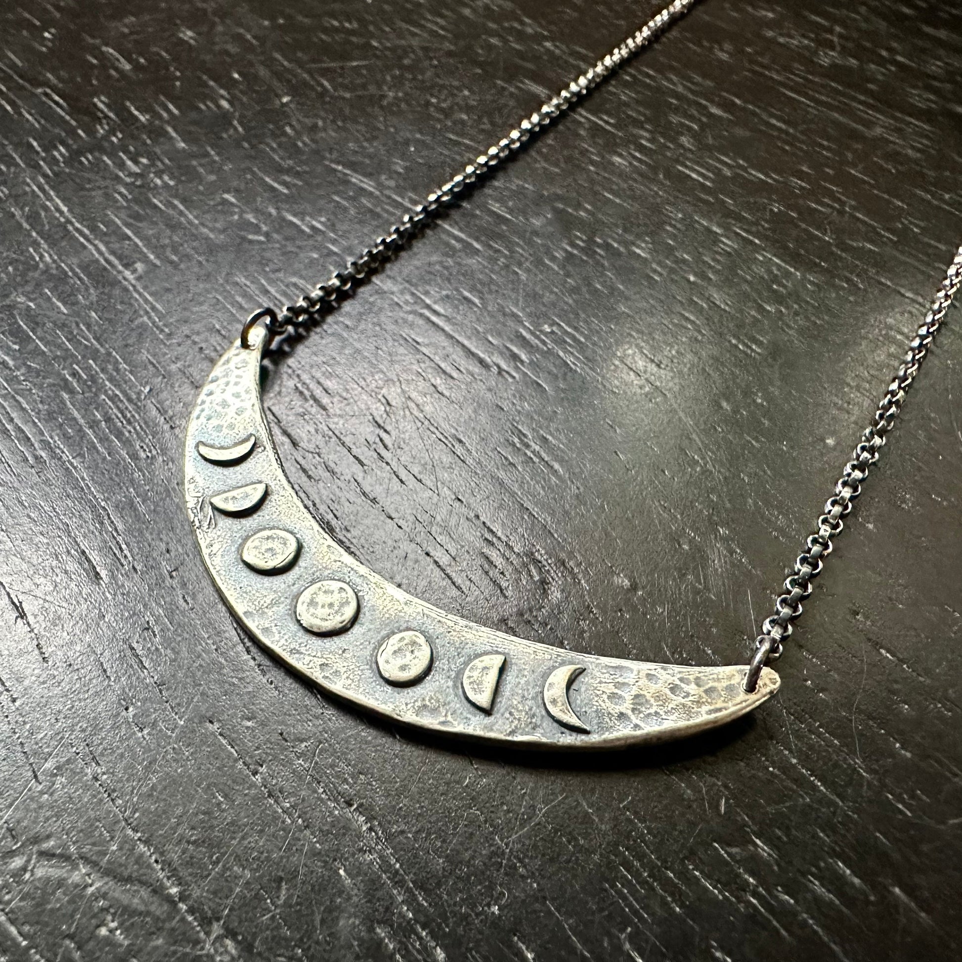 Silver Moon Phase Crescent Necklace by jenkahnjewelry