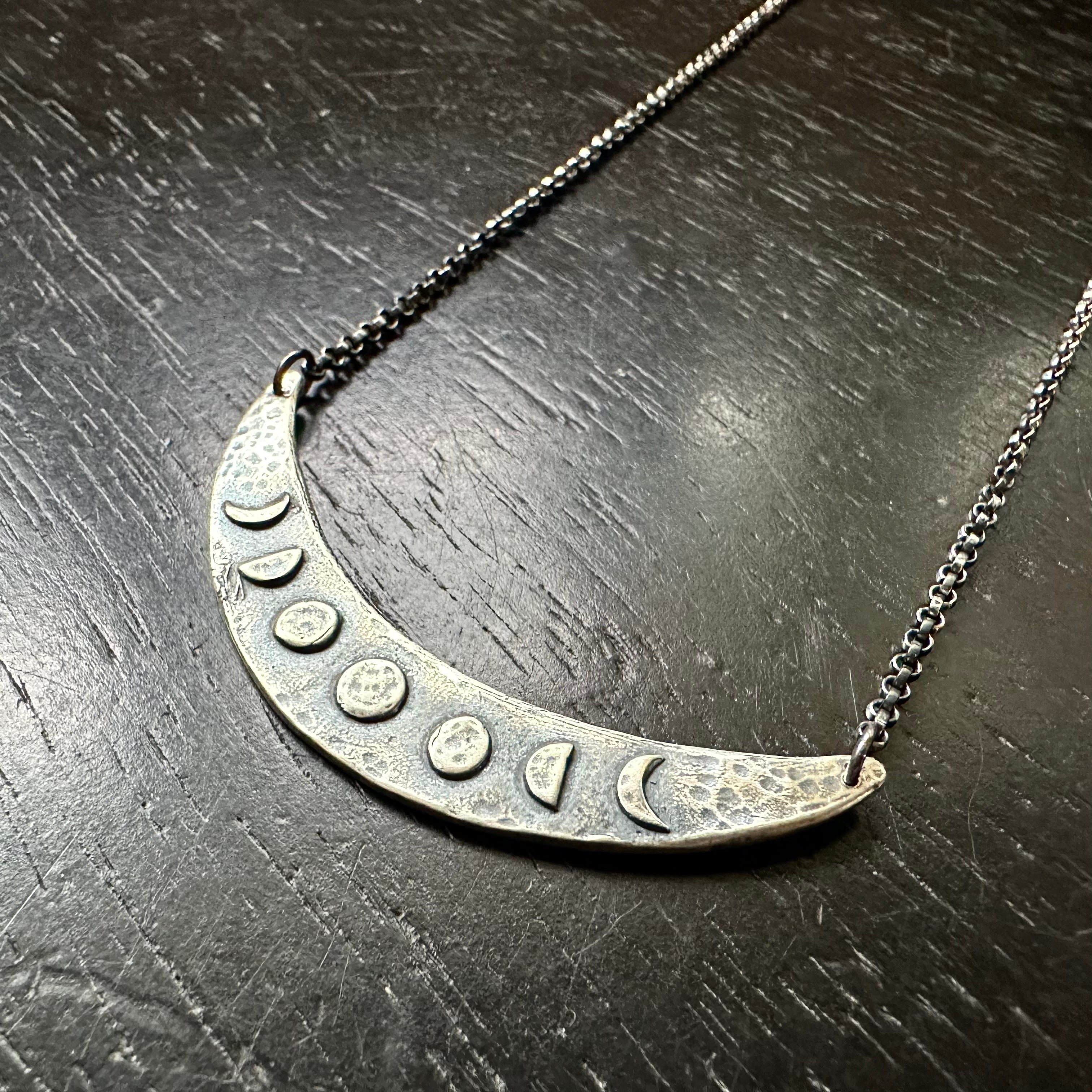Silver Moon Phase Crescent Necklace by jenkahnjewelry
