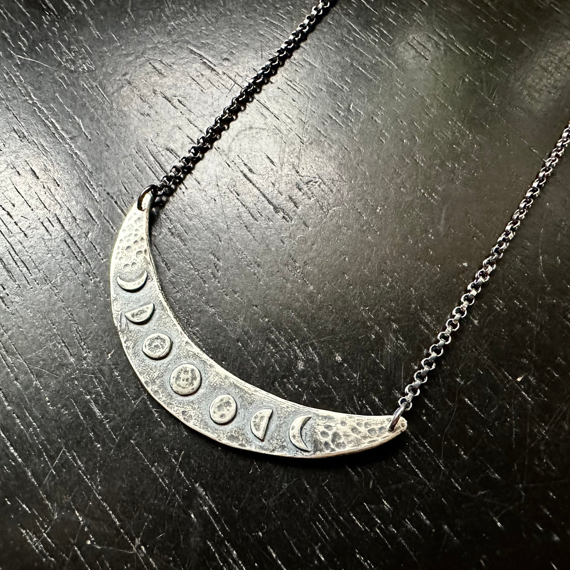 Silver Moon Phase Crescent Necklace by jenkahnjewelry