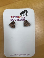 Basketball Heart Wood Stud Earrings by SidePony Boutique