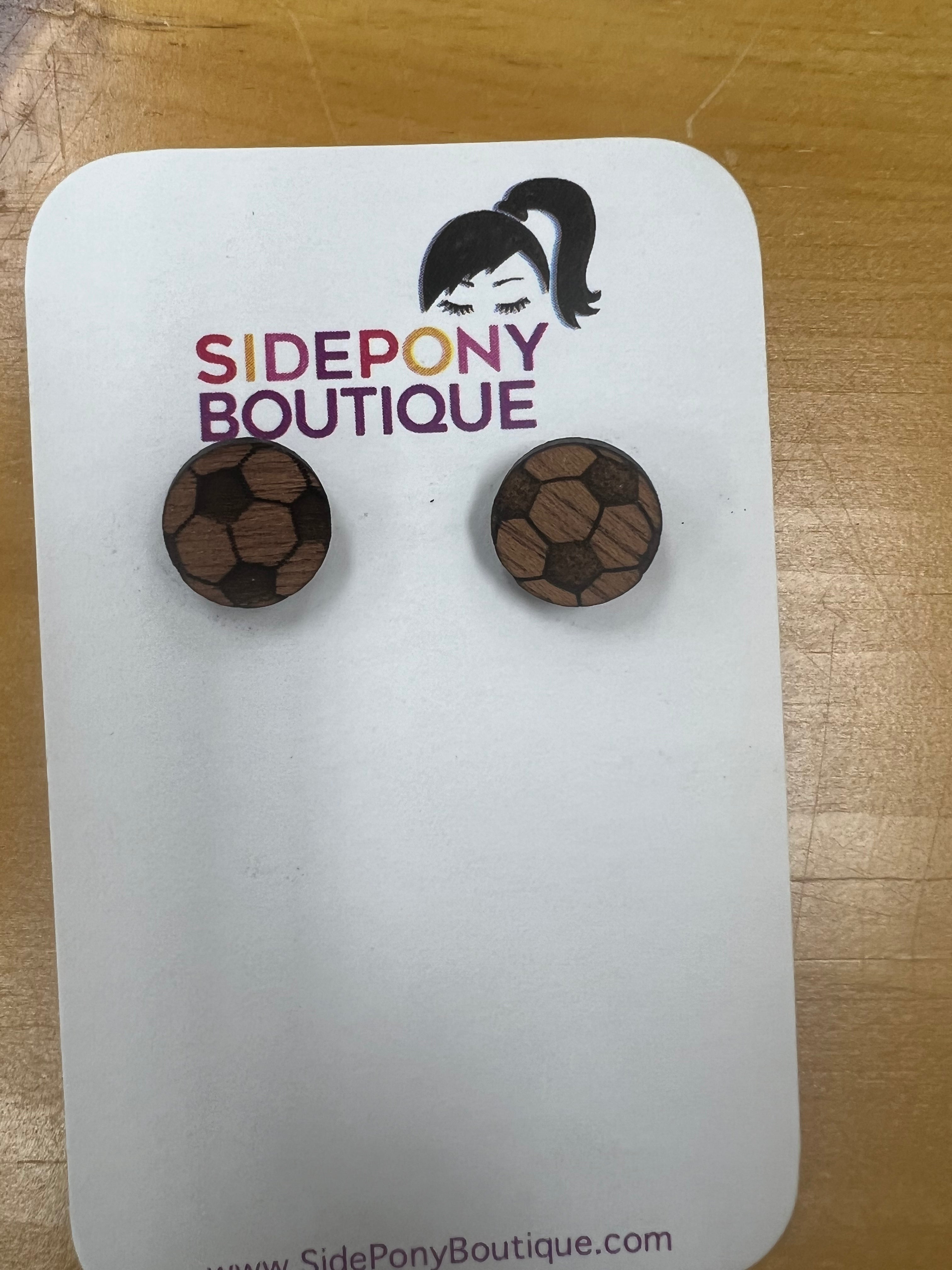 Soccer ball Wood Stud Earrings by SidePony Boutique