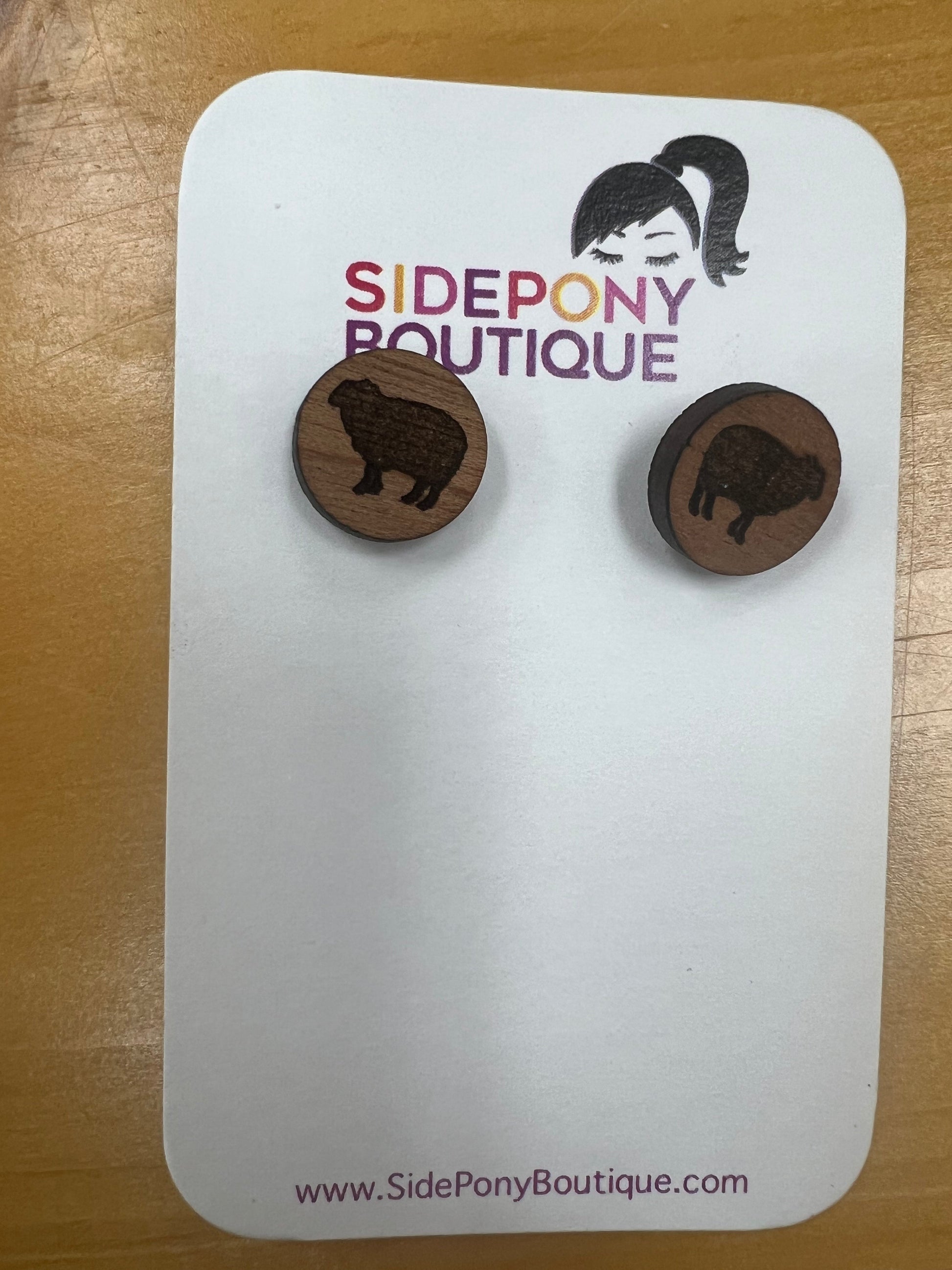 Sheep Wood Stud Earrings by SidePony Boutique