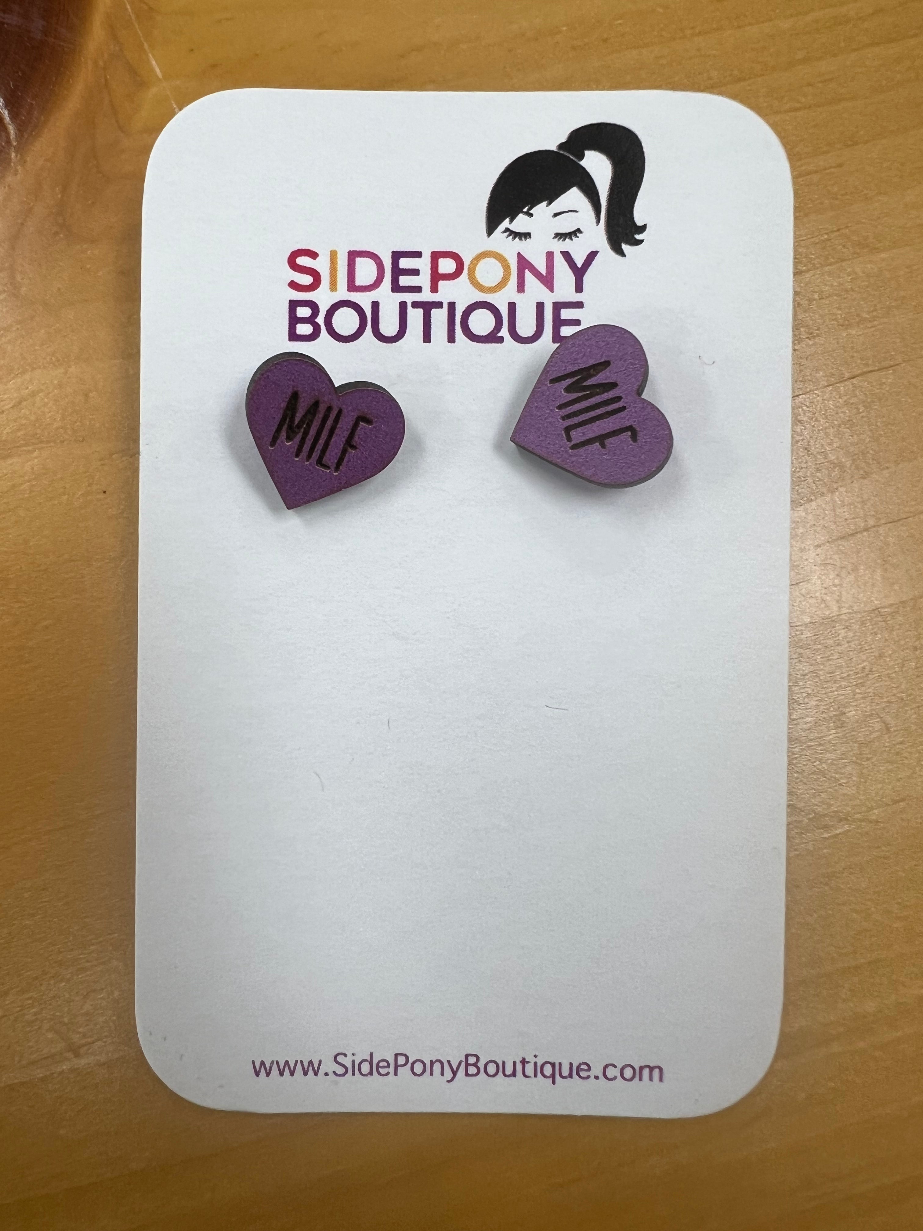 MILF Wood Stud Earrings by SidePony Boutique