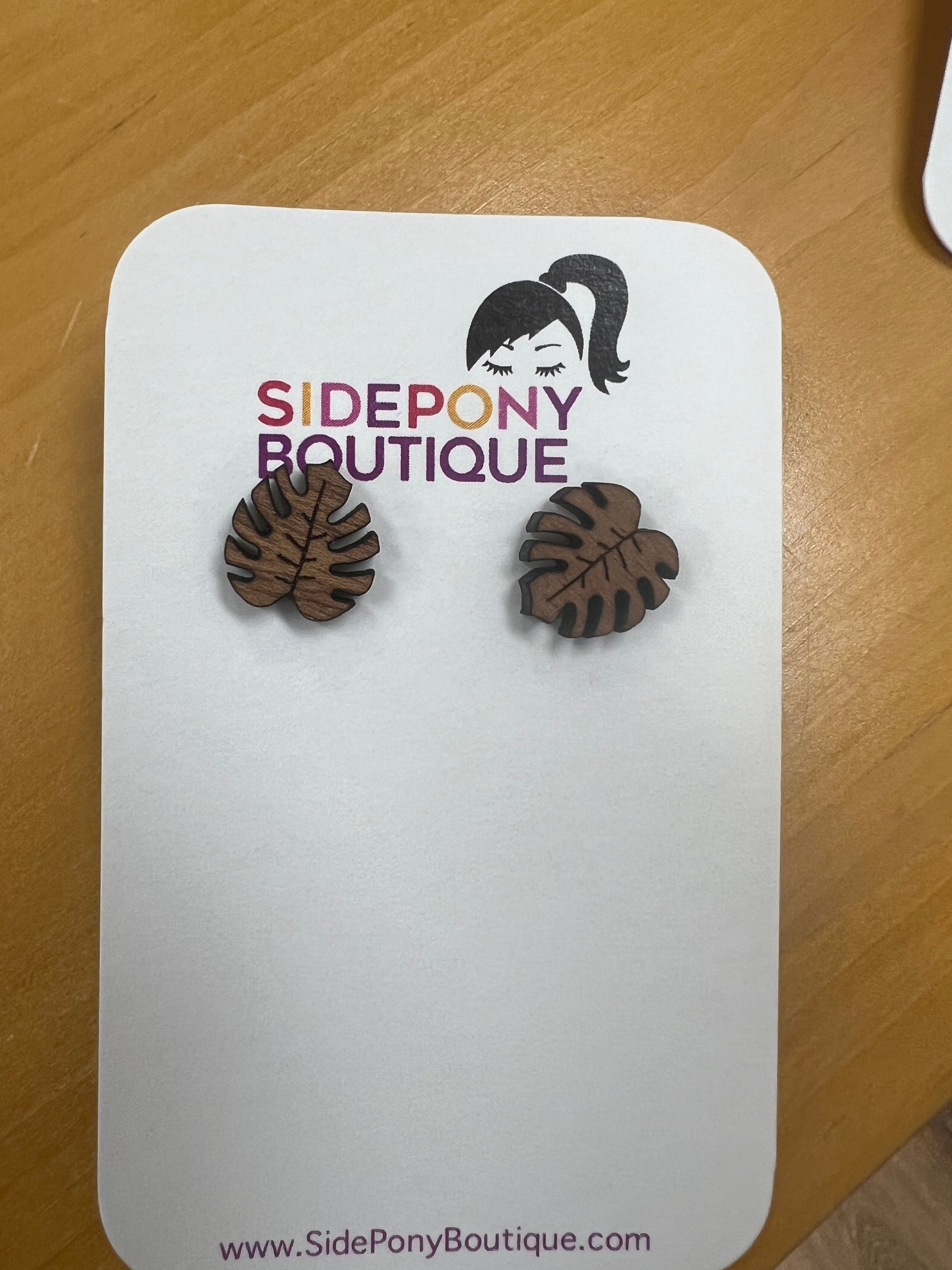 Monstera Wood Stud Earrings by SidePony Boutique