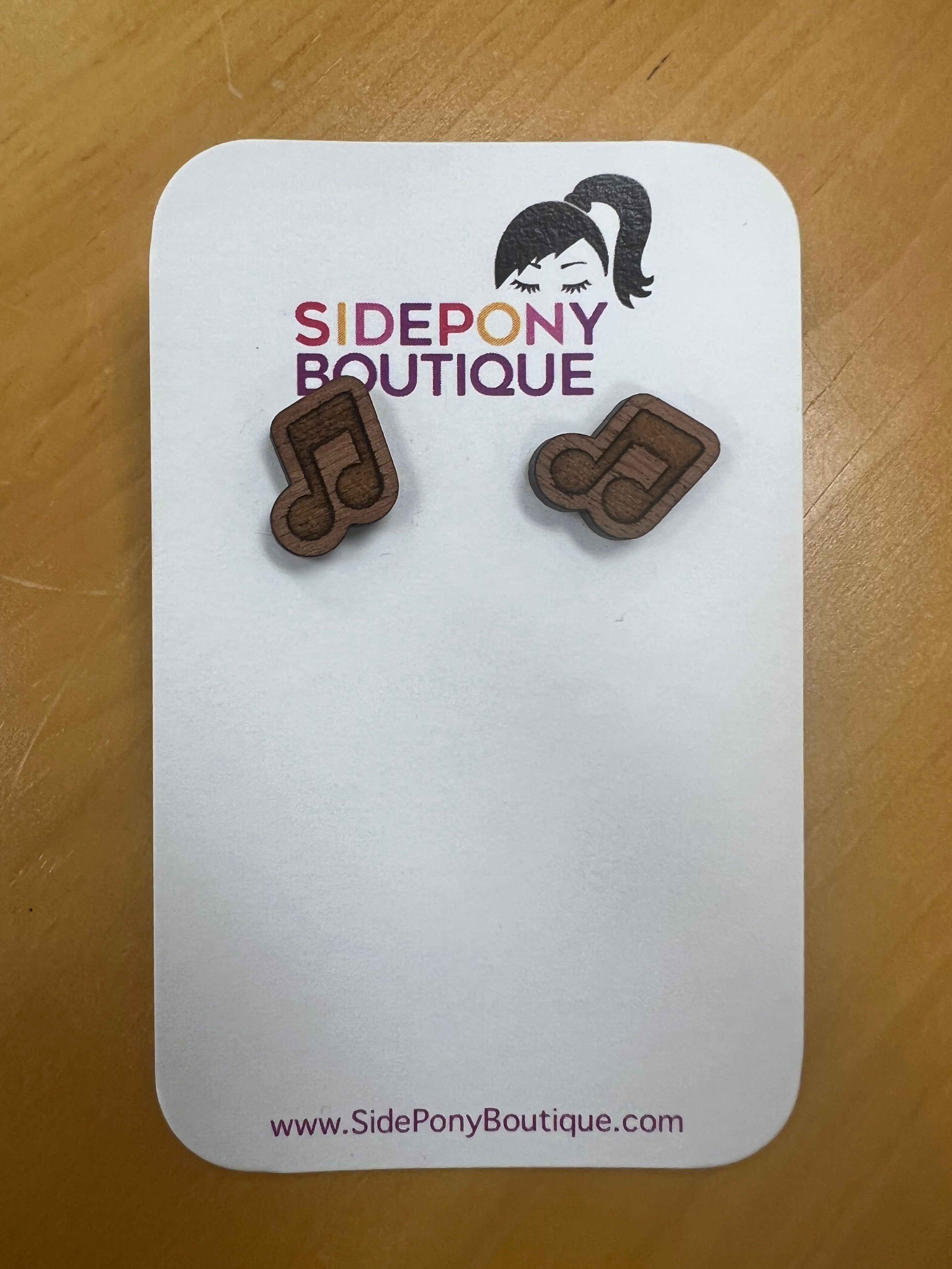 Music Notes Wood Stud Earrings by SidePony Boutique