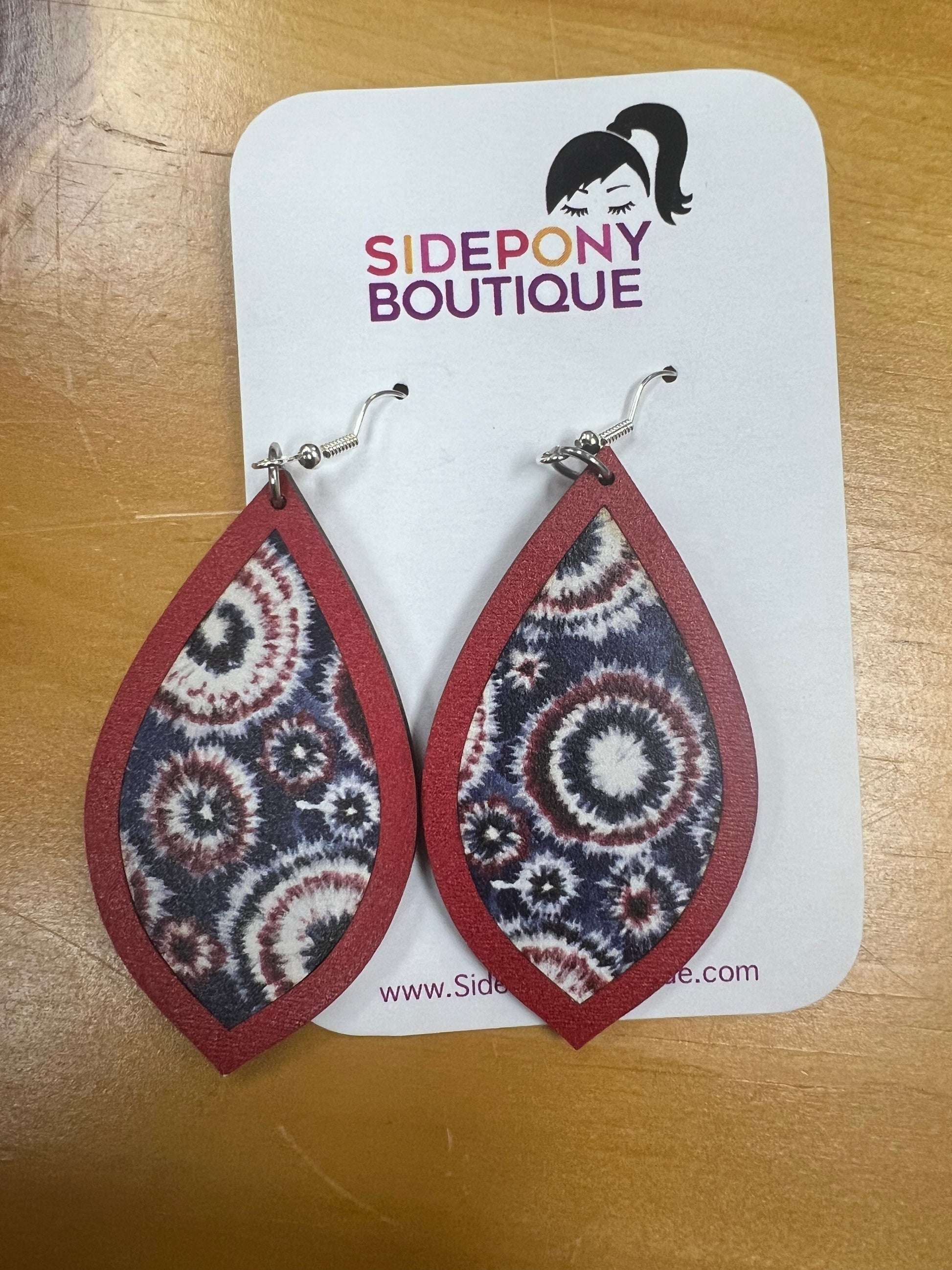 Red White & Blue Tie Dye Dangle Earrings by SidePony Boutique