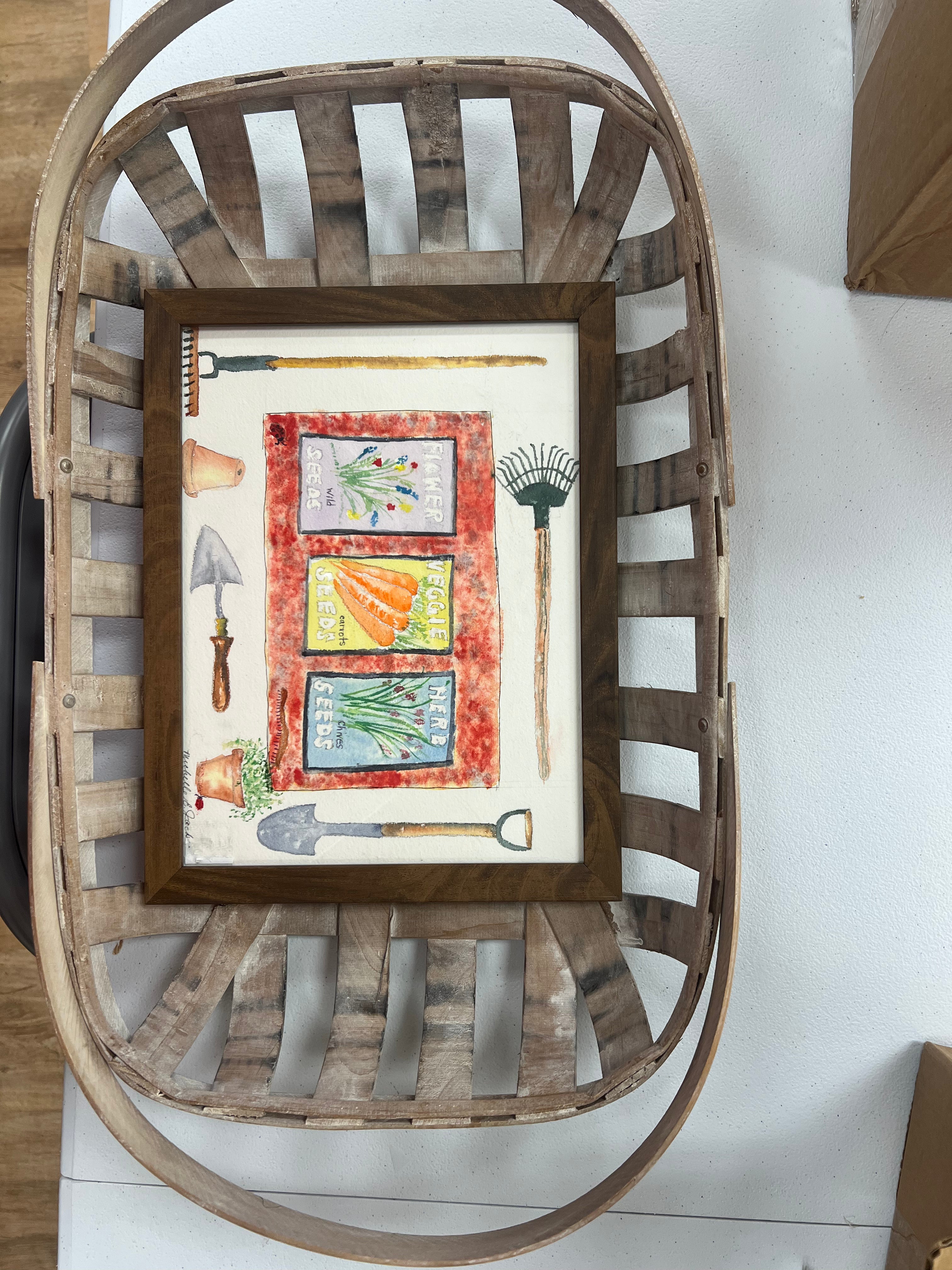 Gardening Basket Framed Original Watercolor by SidePony Boutique