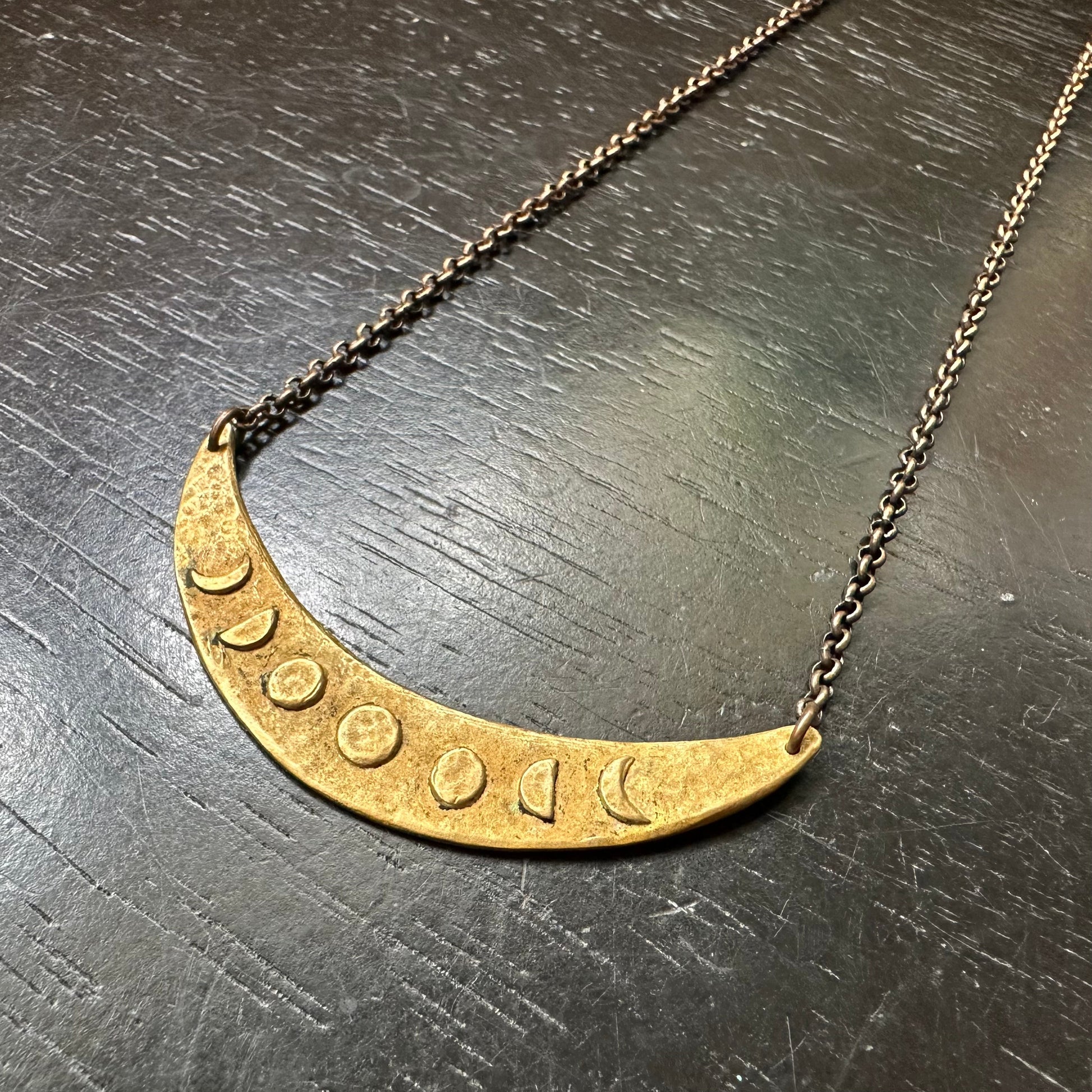 Brass Moon Phase Crescent Pendant by jenkahnjewelry