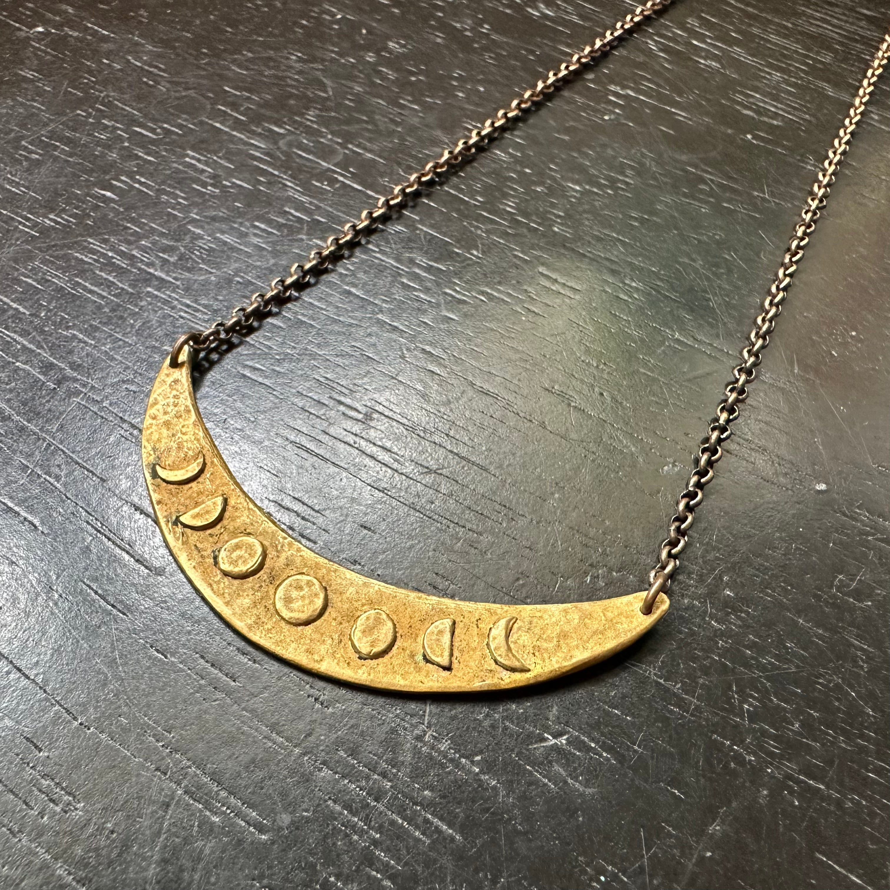 Brass Moon Phase Crescent Pendant by jenkahnjewelry
