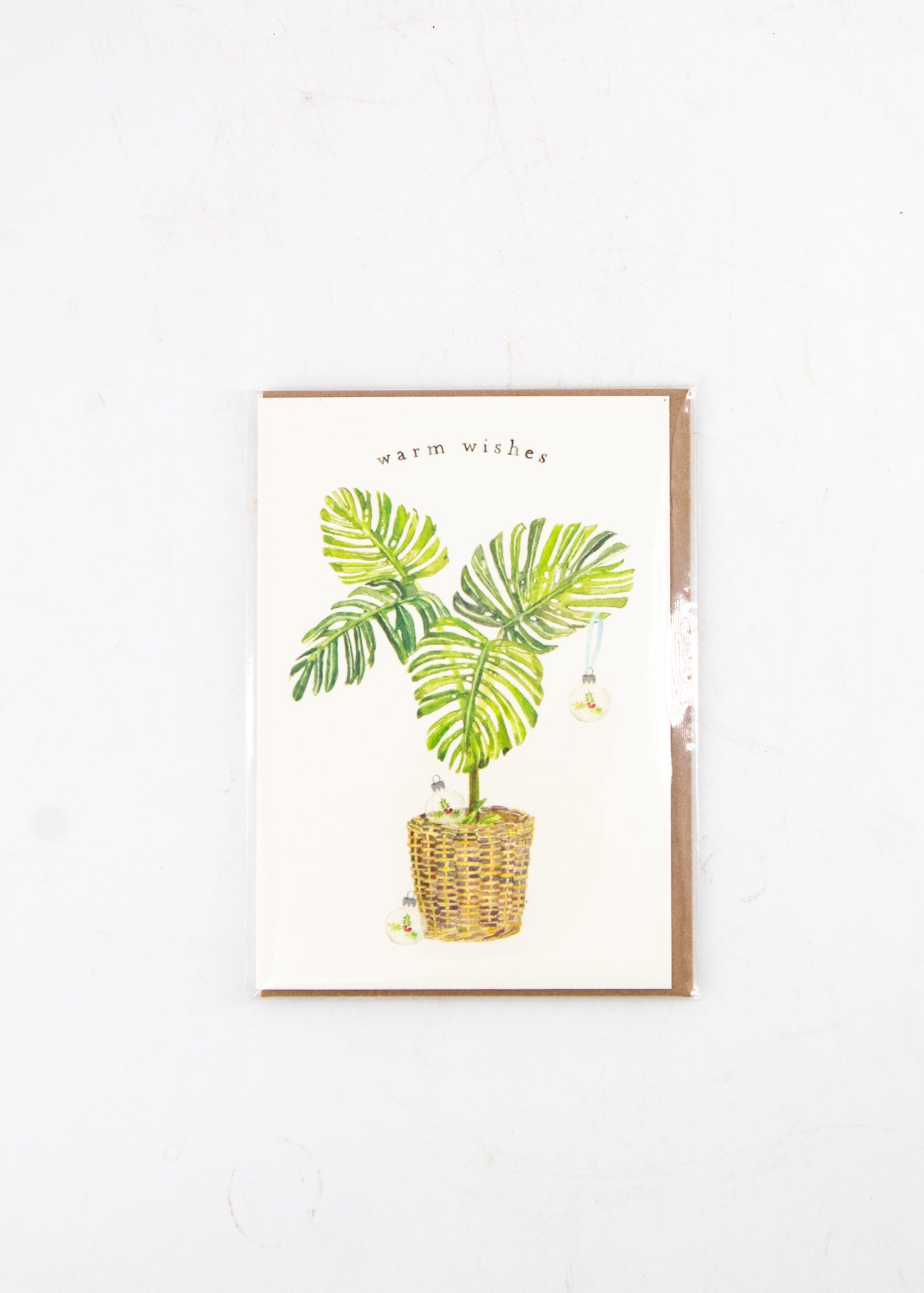 "Warm Wishes" Monstera with Ornament Card (small) by Wild Lark
