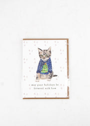 "May Your Holidays Be Littered With Love" Cat in a Sweater Card by Wild Lark