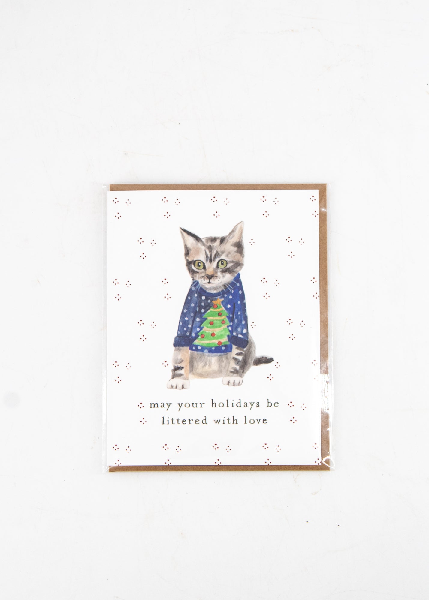 "May Your Holidays Be Littered With Love" Cat in a Sweater Card by Wild Lark