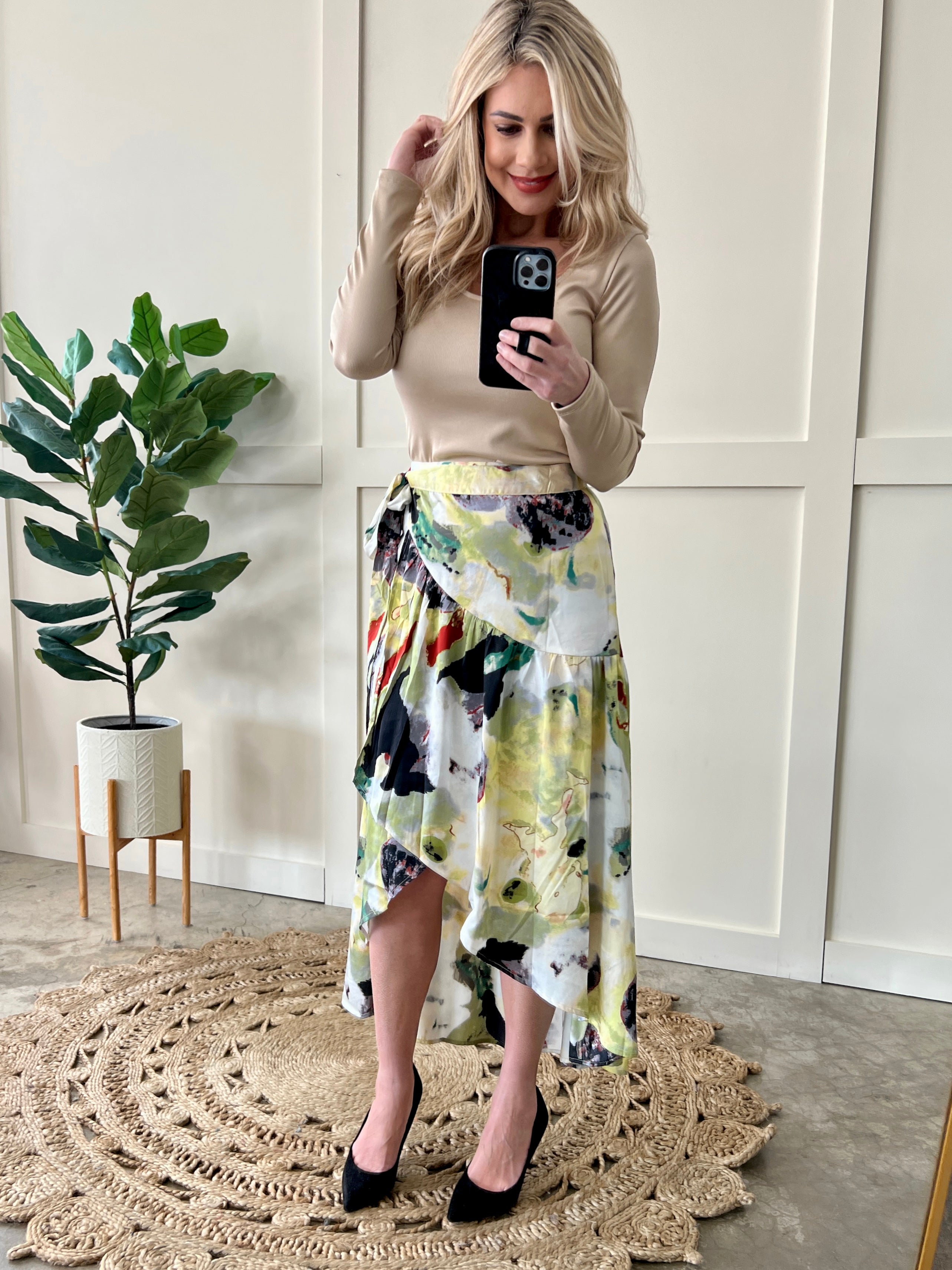 Silky Wrap Skirt In Fantasy Island Print by SidePony Boutique