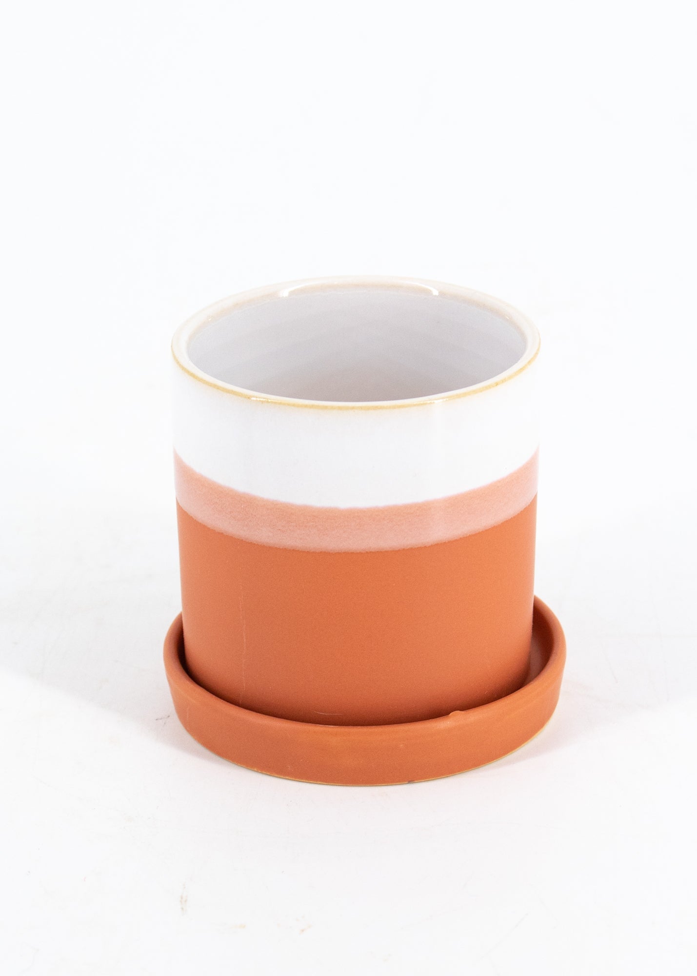 Terra Cotta Stripe Pot with Saucer (4 Sizes Available)