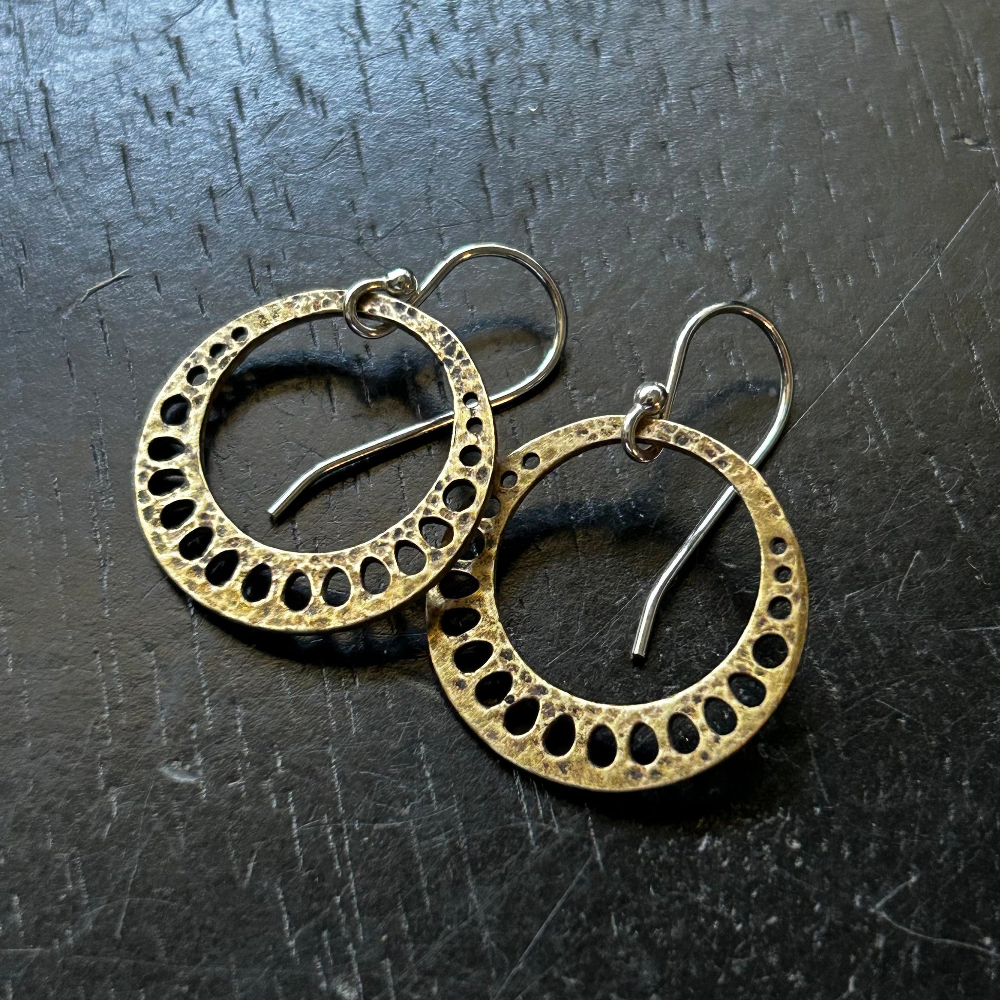 Tiny Brass Lotus Root Earrings by jenkahnjewelry