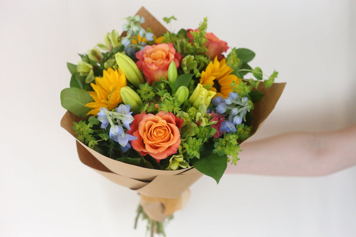 Bright and Cheery Wrapped Bouquet - Designer's Choice